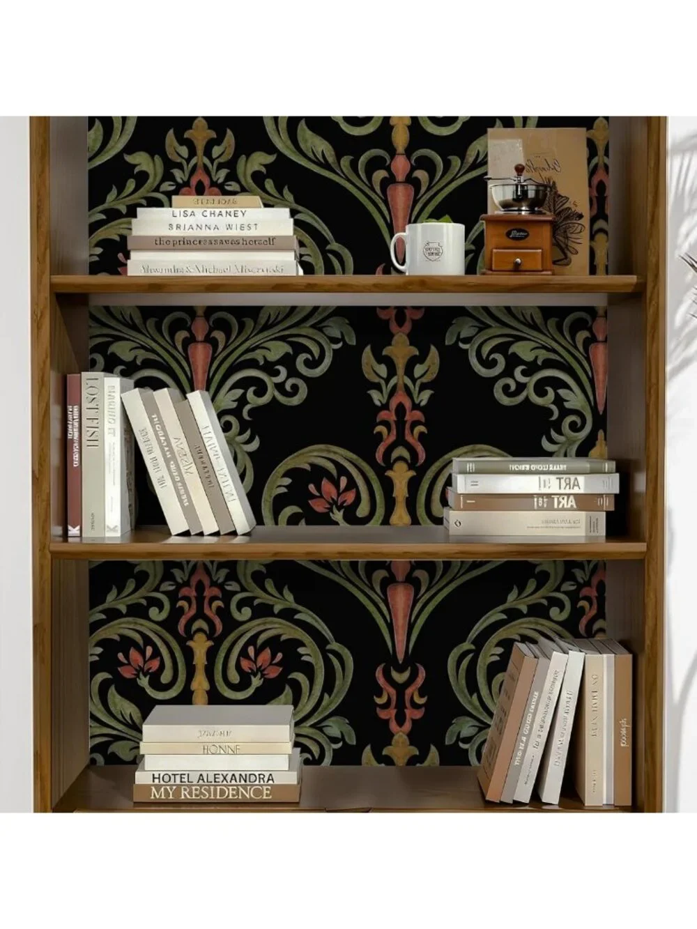 Boho Floral Peel and Stick Wallpaper - Vintage Botanical Red & Green Design